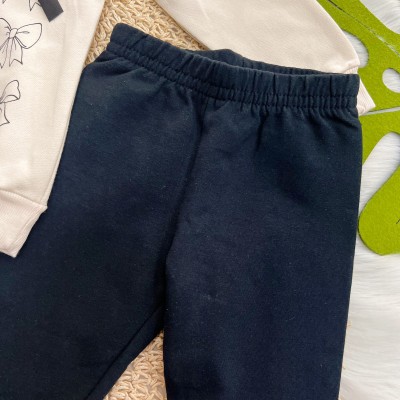  Conj. Casaco de Moletom Tied Up in Cuteness e Calça Legging - Areia e Preto